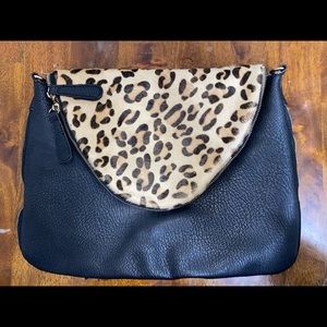 Street Level pony hair leopard zipper clutch